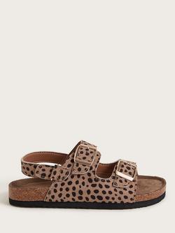 Monsoon Kids' Leopard Print Buckle Sandals, Brown/Multi, Brown/Multi