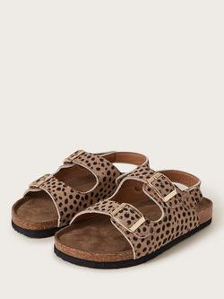 Monsoon Kids' Leopard Print Buckle Sandals, Brown/Multi - view 2, Brown/Multi