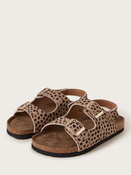 Monsoon Kids' Leopard Print Buckle Sandals, Brown/Multi - view 2, Brown/Multi
