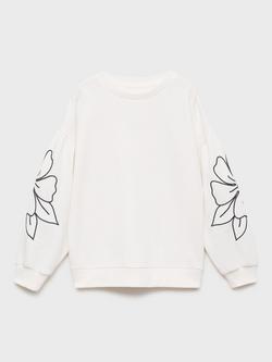 Mango Kids' Petunia Floral Sleeve Sweatshirt, Natural White, Natural White