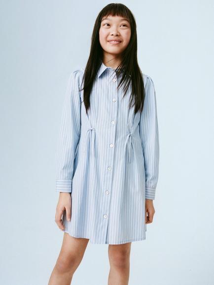 Mango Kids' Serena Stripe Cotton Shirt Dress, Blue, Blue