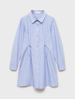 Mango Kids' Serena Stripe Cotton Shirt Dress, Blue - view 2, Blue