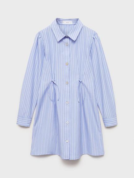Mango Kids' Serena Stripe Cotton Shirt Dress, Blue - view 2, Blue