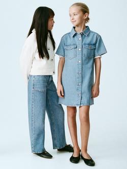 Mango Kids' Andrea Denim Short Sleeve Shirt Dress, Open Blue, Open Blue