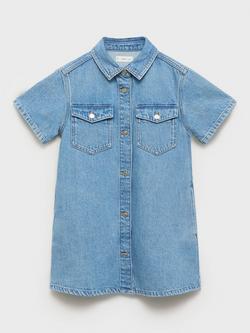 Mango Kids' Andrea Denim Short Sleeve Shirt Dress, Open Blue - view 2, Open Blue