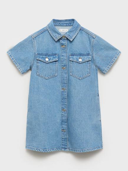 Mango Kids' Andrea Denim Short Sleeve Shirt Dress, Open Blue - view 2, Open Blue