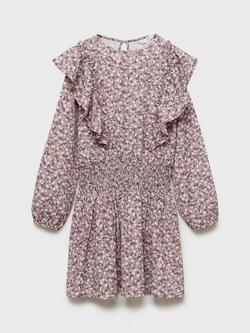 Mango Kids' Capri Flora Frill Dress, Light Pastel Purple, Light Pastel Purple