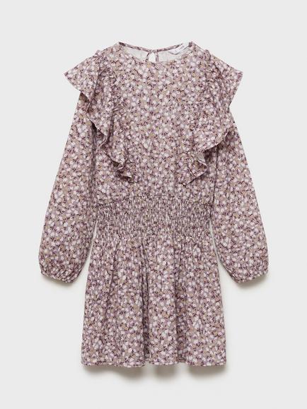 Mango Kids' Capri Flora Frill Dress, Light Pastel Purple, Light Pastel Purple