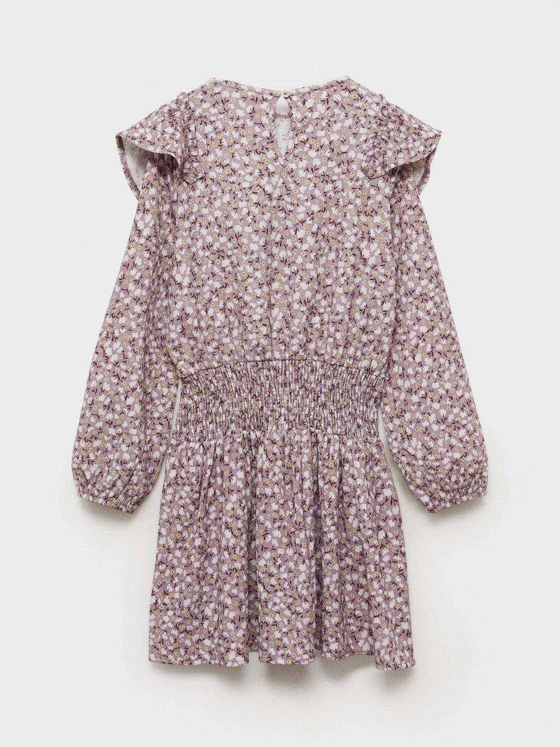 Product image 2 of 4, which shows Mango Kids' Capri Flora Frill Dress, Light Pastel Purple, 11-12 years