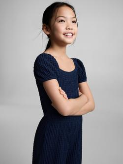 Mango Kids' Boat Textured Wide Leg Jumpsuit, Dark Blue, Dark Blue