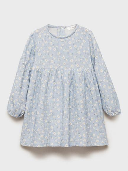 Mango Kids' Lille Floral Flared Dress, Light Pastel Blue, Light Pastel Blue