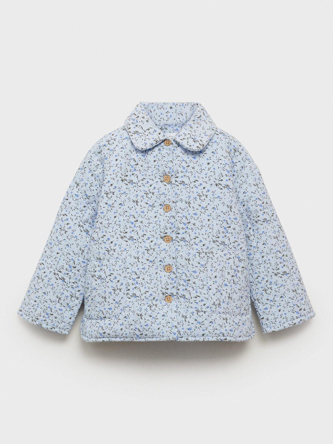 Product image 1 of 4, which shows Mango Kids' Nantes Floral Print Jacket, Blue, 12-18 months
