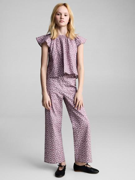 Mango Kids' Carlota Floral Stamp Ruffle Blouse, Pink, Pink