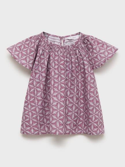 Mango Kids' Carlota Floral Stamp Ruffle Blouse, Pink - view 2, Pink