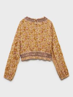 Mango Kids' Lourdes Floral Shirred Blouse, Dark Yellow - view 2, Dark Yellow