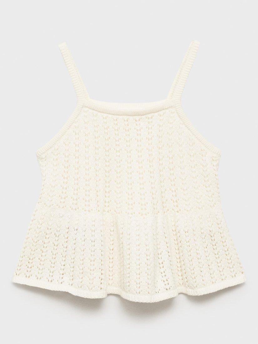 Product image 1 of 4, which shows Mango Kids' Olivia Openwork Knit Top, Natural White, 13-14 years