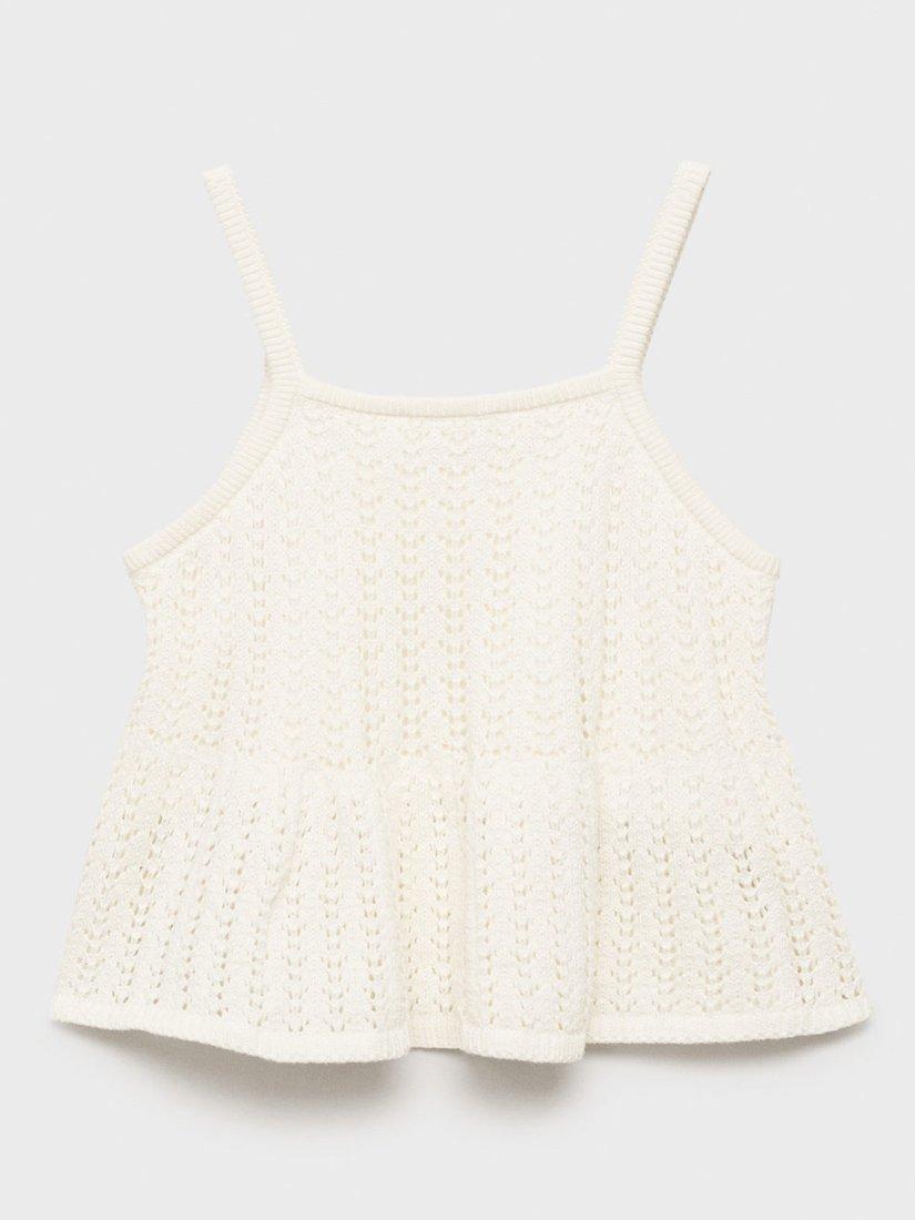 Product image 2 of 4, which shows Mango Kids' Olivia Openwork Knit Top, Natural White, 13-14 years