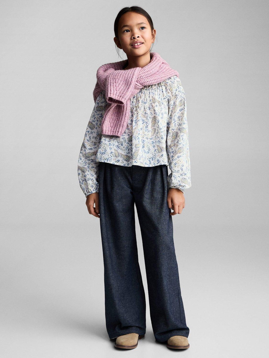 Product image 2 of 7, which shows Mango Kids' Pash Floral Paisley Print Button Blouse, White, 13-14 years