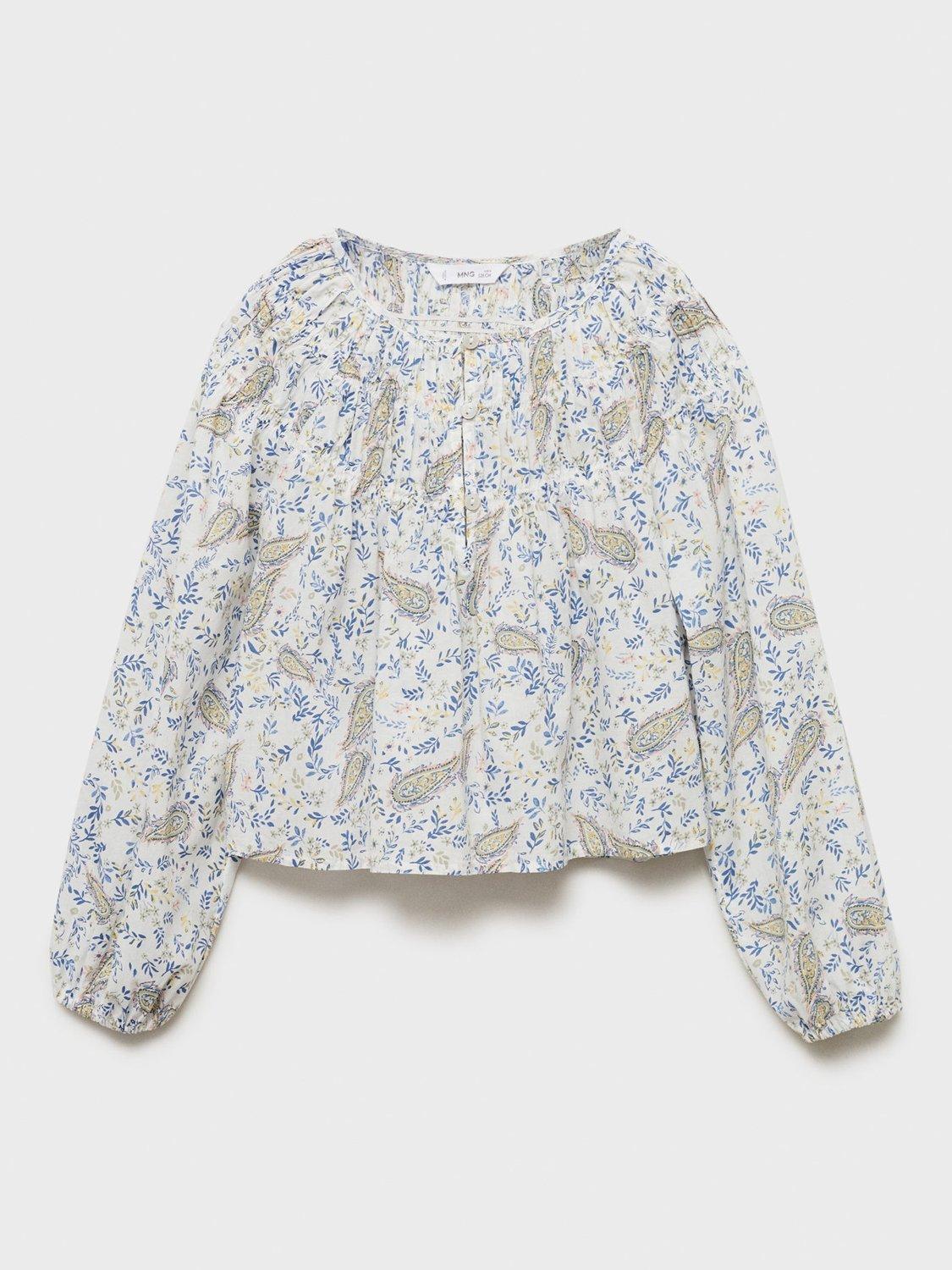 Product image 3 of 7, which shows Mango Kids' Pash Floral Paisley Print Button Blouse, White, 13-14 years