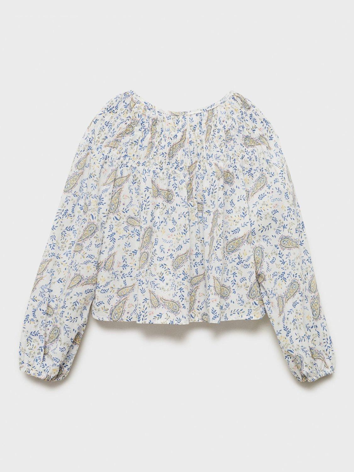 Product image 4 of 7, which shows Mango Kids' Pash Floral Paisley Print Button Blouse, White, 13-14 years
