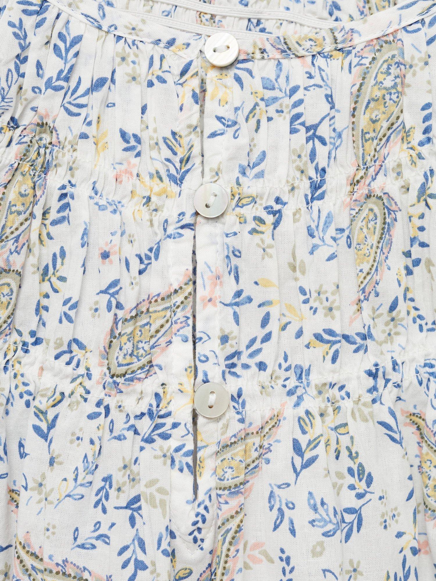 Product image 7 of 7, which shows Mango Kids' Pash Floral Paisley Print Button Blouse, White, 13-14 years