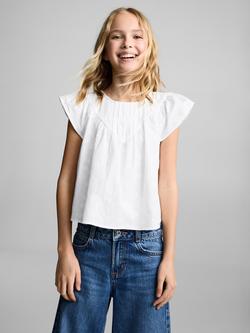 Mango Kids' Sagaro Ruffle Cotton Blouse, White, White