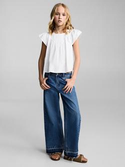 Mango Kids' Sagaro Ruffle Cotton Blouse, White - view 2, White