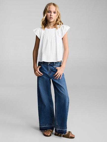 Mango Kids' Sagaro Ruffle Cotton Blouse, White - view 2, White