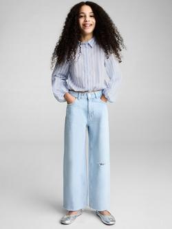 Mango Kids' Sandra Stripe Cotton Drawstring Shirt, Medium Blue - view 2, Medium Blue