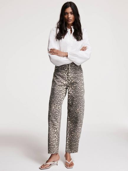 Mint Velvet Leopard Tapered Jeans, Natural/Multi - view 2, Natural/Multi