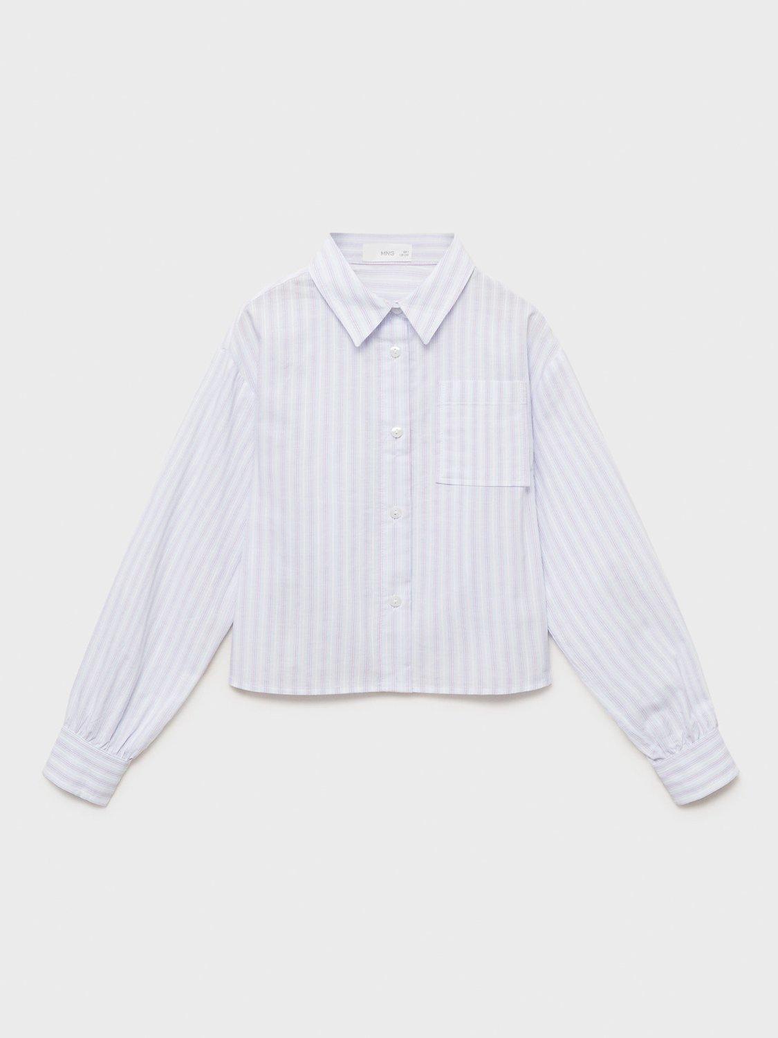 Product image 3 of 7, which shows Mango Kids' Sharon Stripe Cotton Cropped Shirt, Pastel Blue, 10 years