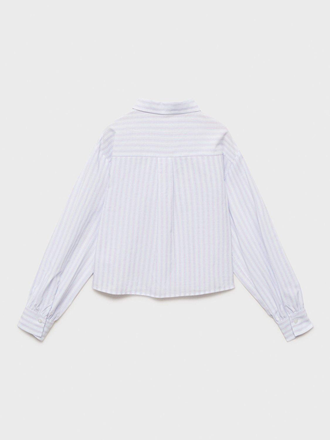Product image 4 of 7, which shows Mango Kids' Sharon Stripe Cotton Cropped Shirt, Pastel Blue, 10 years