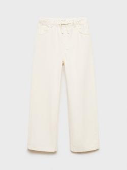 Mango Kids' Anna Elasticated Drawstring Waist Straight Leg Jeans, Light Beige, Light Beige