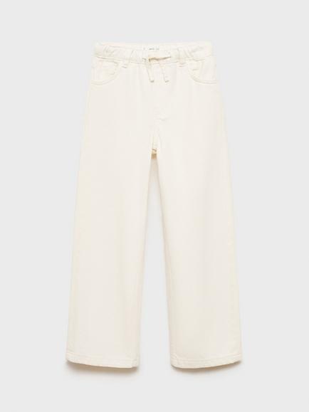 Mango Kids' Anna Elasticated Drawstring Waist Straight Leg Jeans, Light Beige, Light Beige