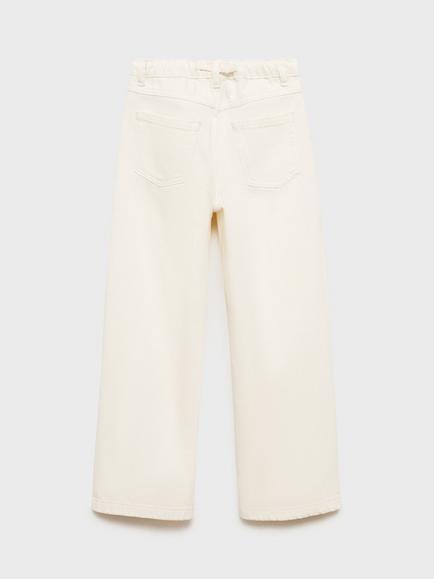 Mango Kids' Anna Elasticated Drawstring Waist Straight Leg Jeans, Light Beige - view 2, Light Beige