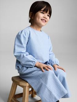 Mango Kids' Arles Cotton Stripe Wide Leg Trousers, Medium Blue, Medium Blue