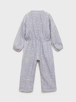 Mango Kids' Avinon Floral Stretchy Jumpsuit, Medium Blue - view 2, Medium Blue