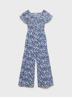 Mango Kids' Begur Floral Wide Leg Jumpsuit, Navy - view 2, Navy