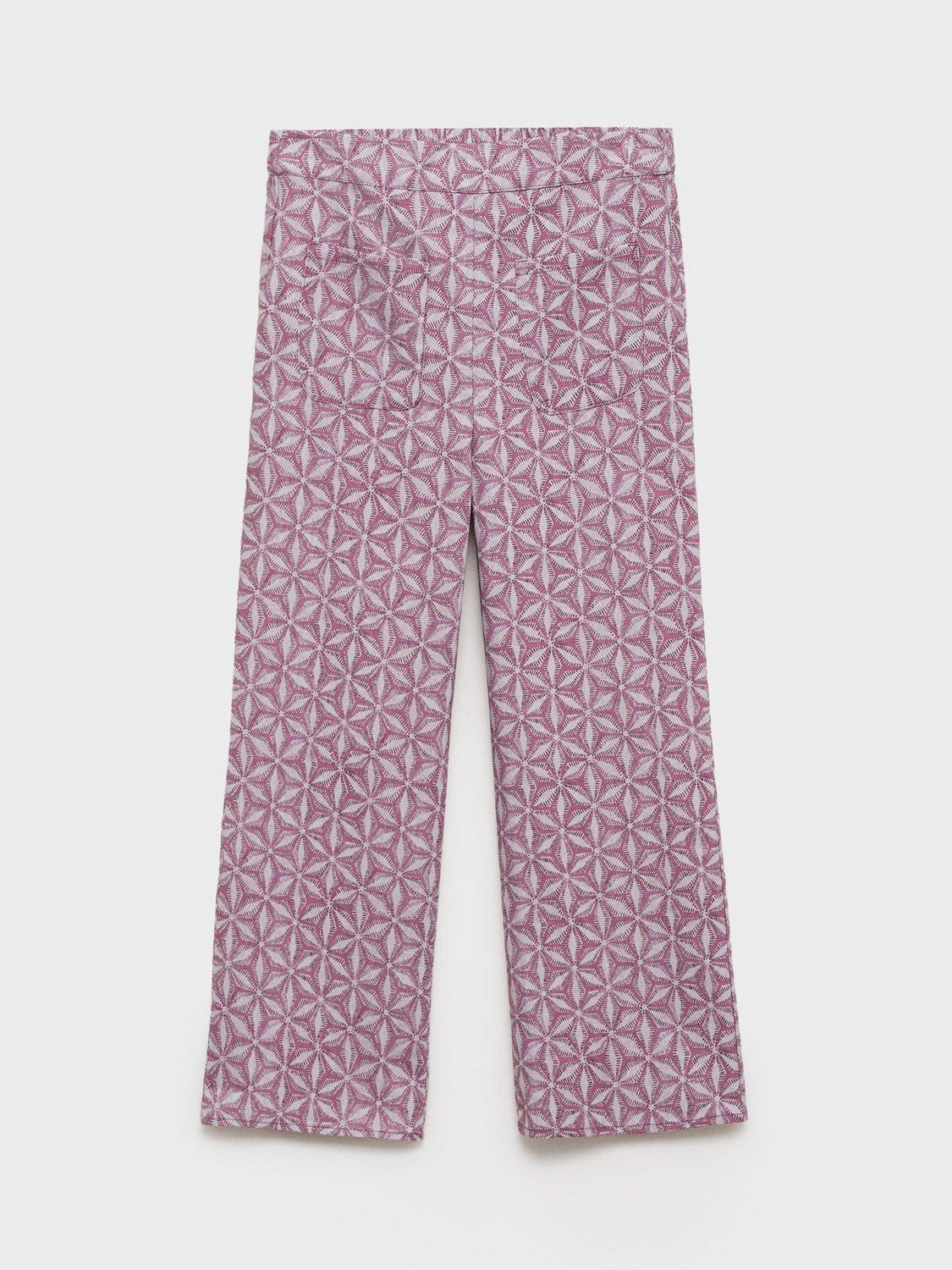 Product image 3 of 6, which shows Mango Kids' Carlota Geometric Wide Leg Trousers, Pink, 11-12 years