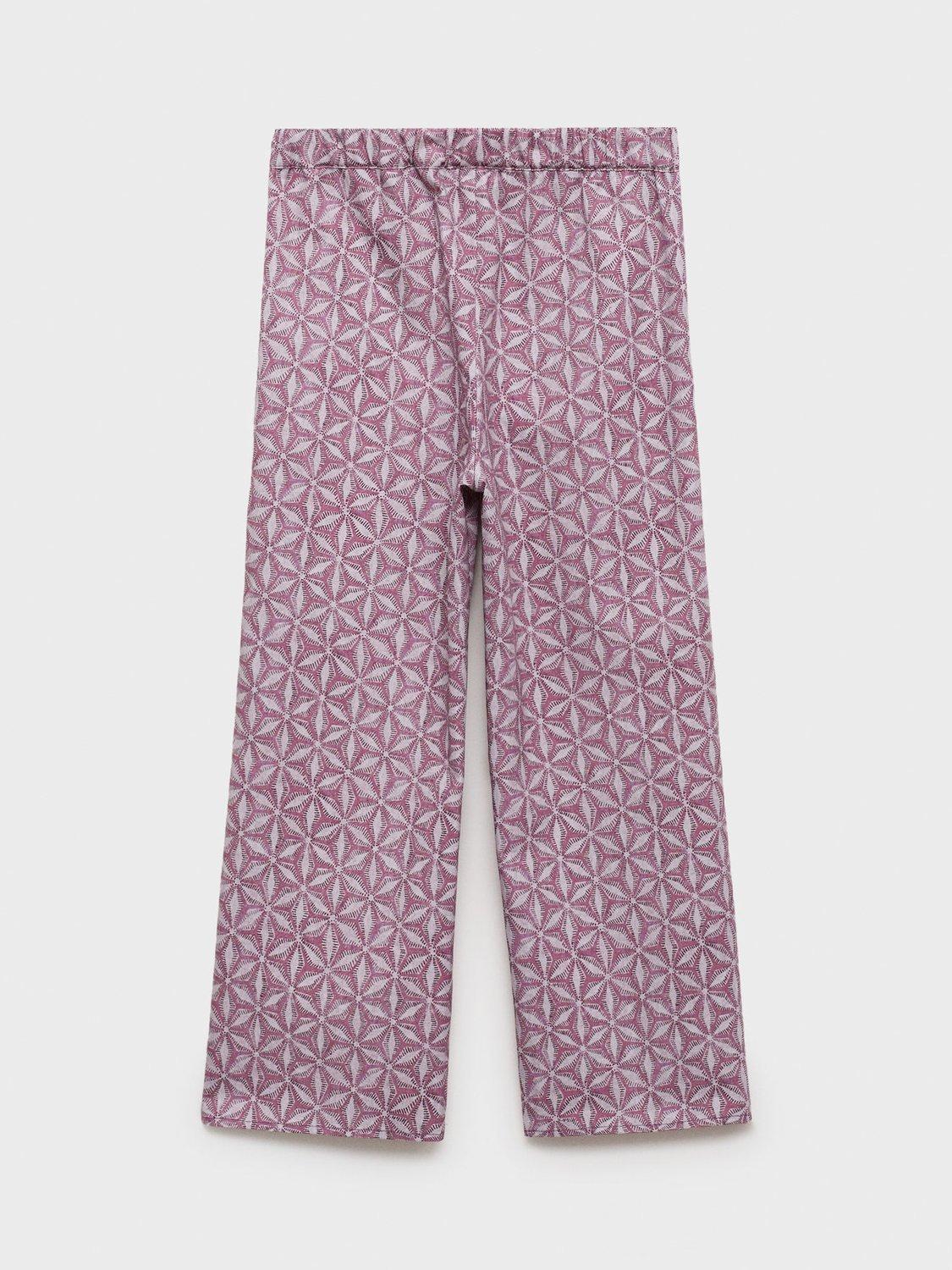 Product image 4 of 6, which shows Mango Kids' Carlota Geometric Wide Leg Trousers, Pink, 11-12 years