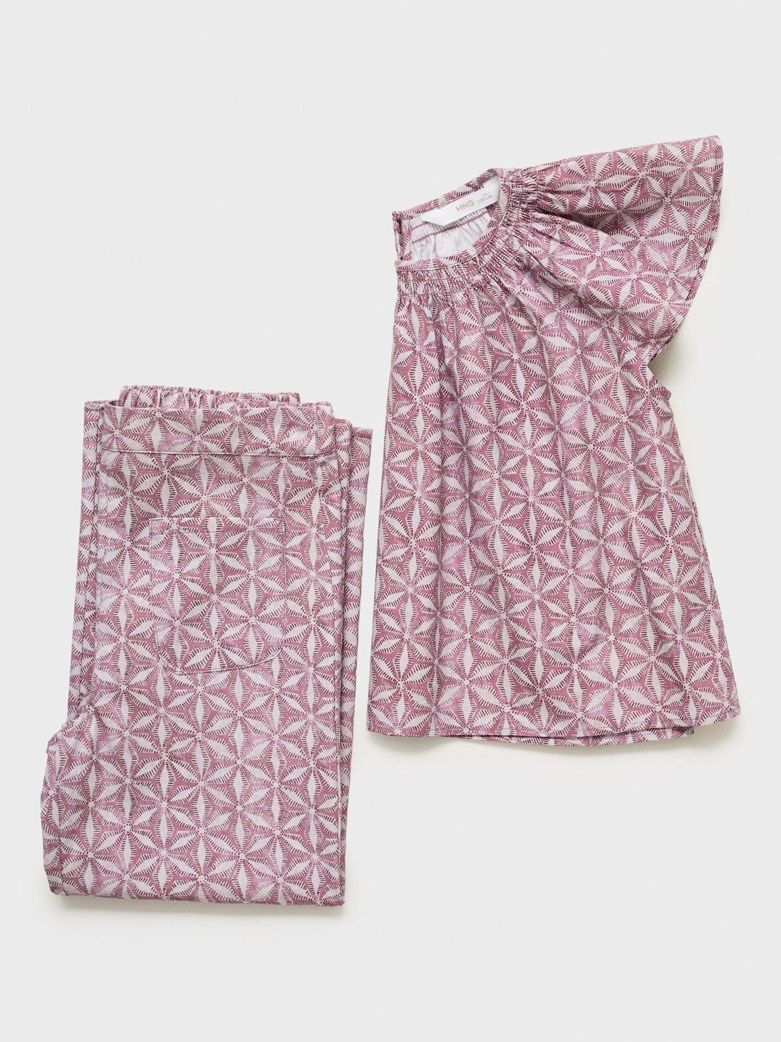Product image 6 of 6, which shows Mango Kids' Carlota Geometric Wide Leg Trousers, Pink, 11-12 years