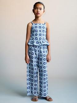 Mango Kids' Maris Cotton Geometric Print Trousers, Medium Blue, Medium Blue