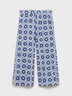 Mango Kids' Maris Cotton Geometric Print Trousers, Medium Blue - view 2, Medium Blue