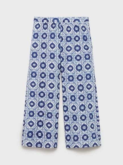 Mango Kids' Maris Cotton Geometric Print Trousers, Medium Blue - view 2, Medium Blue