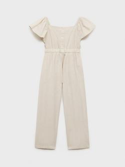Mango Kids' Panetone Cotton Linen Crochet Jumpsuit, Lt Pastel Grey - view 2, Lt Pastel Grey