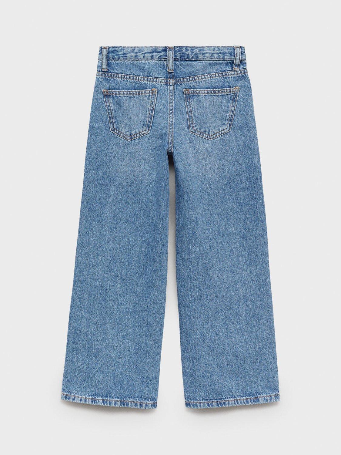 Product image 2 of 5, which shows Mango Kids' Pockets Wide Leg Jeans, Mid Blue, 13-14 years