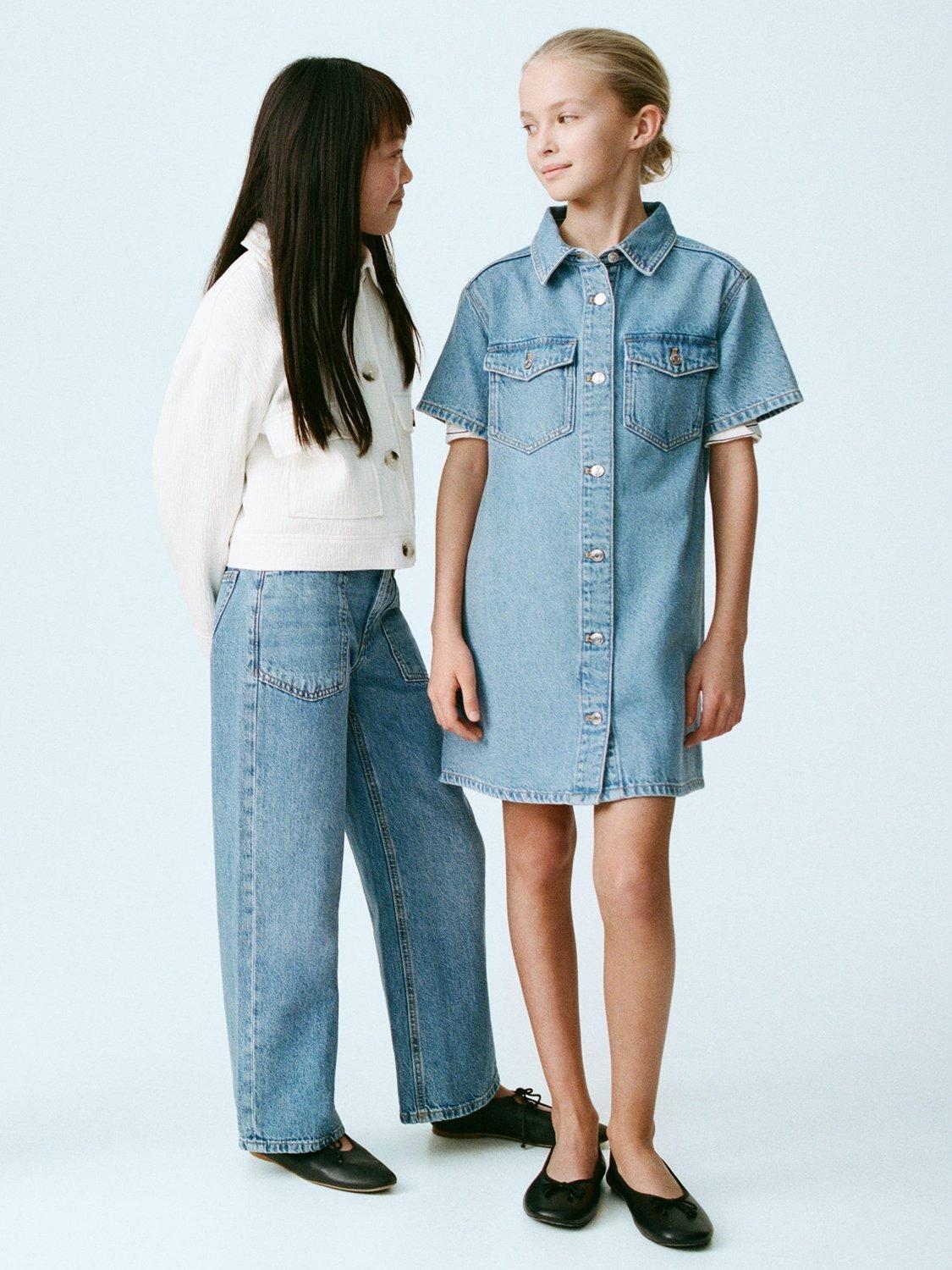 Product image 4 of 5, which shows Mango Kids' Pockets Wide Leg Jeans, Mid Blue, 13-14 years