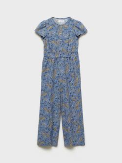 Mango Kids' Stefy Floral Paisley Jumpsuit, Medium Blue, Medium Blue