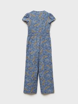 Mango Kids' Stefy Floral Paisley Jumpsuit, Medium Blue - view 2, Medium Blue