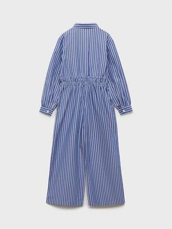 Mango Kids' Wendy Stripe Cotton Shirt Jumpsuit, Navy - view 2, Navy